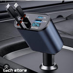 Cargador de Carro Retráctil 120W | 4 en 1 (iPhone + USB-C) | Carga Super Rápida